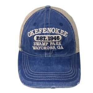 Okefenokee Swamp Park Waycross GA Trucker Hat Blue OS Adjustable Mesh Back ESY